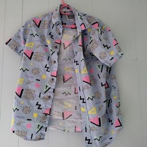 Retro 90s style geometric button down shirt